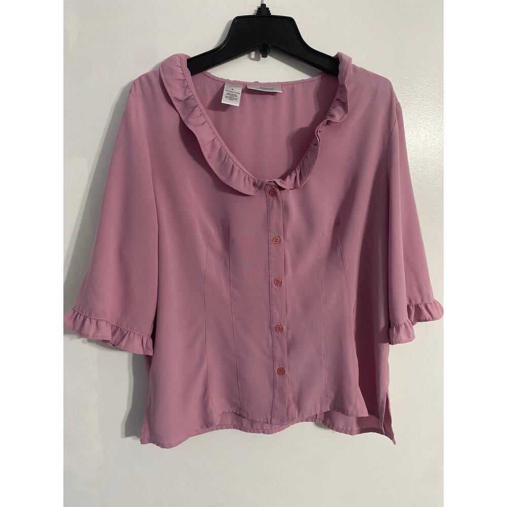 Naomi button down top women's size M pink ruffle career feminine cottage flowy